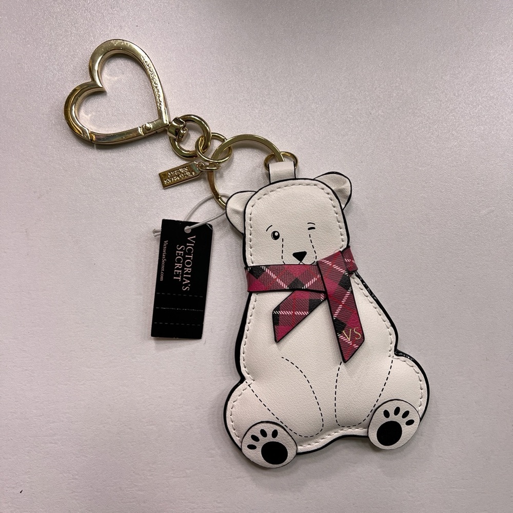 Victoria's Secret White Bear Keychain with Pink Scarf